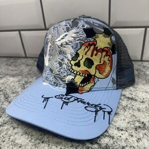 Ed Hardy‎ Men's Blue skull Trucker Hat Snapback New Cross Tattoo